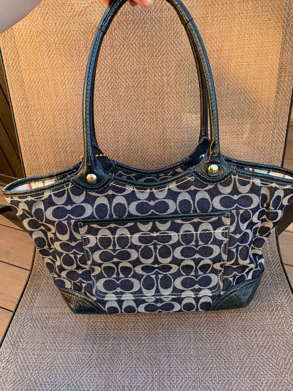 Coach 12573 denim blue and Gray Signature Bleeker Tote Bag with matching wallet - Picture 2 of 16